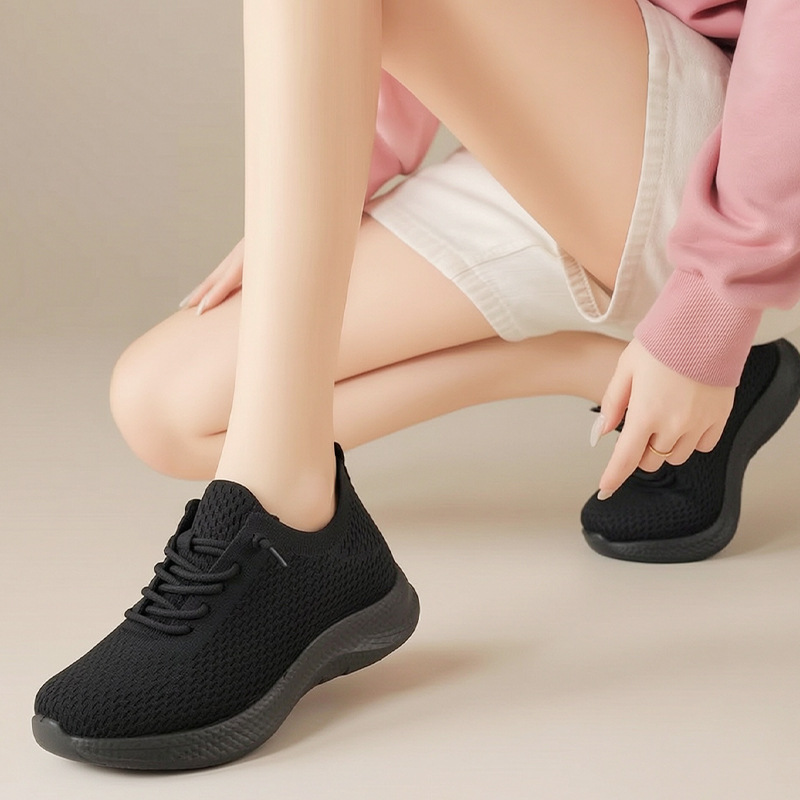 여름 여성용 통기성 메쉬 워킹화 미끄럼 방지 가벼운 탄 - Knit Fabric Lace Up Sneakers 리뷰 및 가격