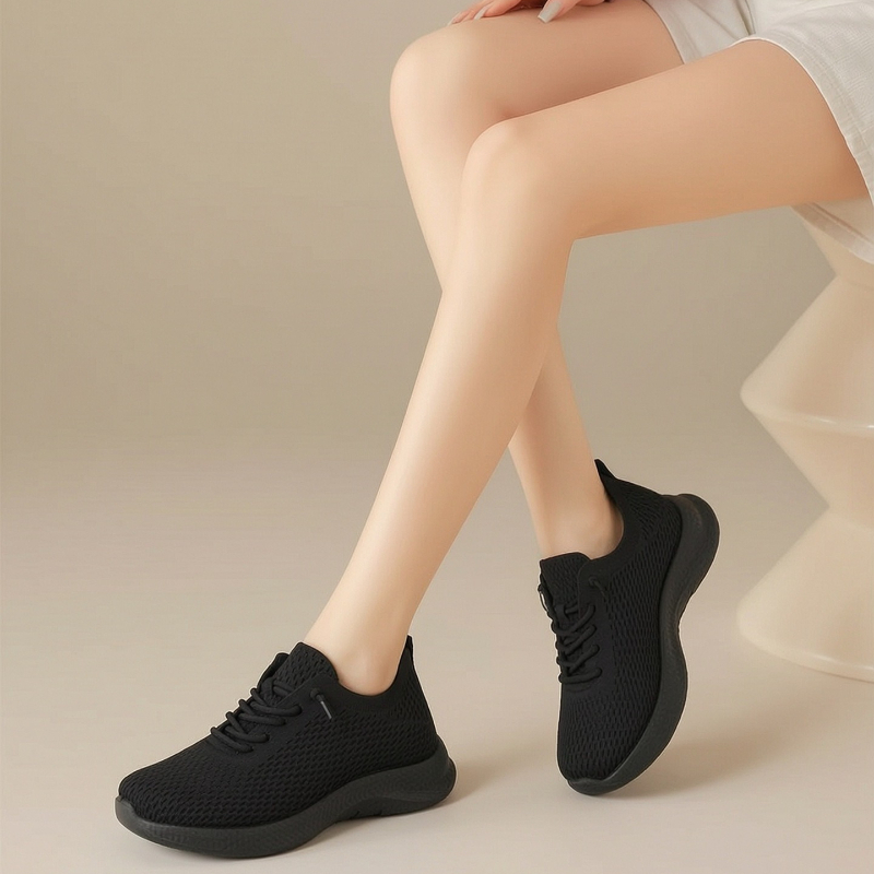 여름 여성용 통기성 메쉬 워킹화 미끄럼 방지 가벼운 탄 - Knit Fabric Lace Up Sneakers 리뷰 및 가격