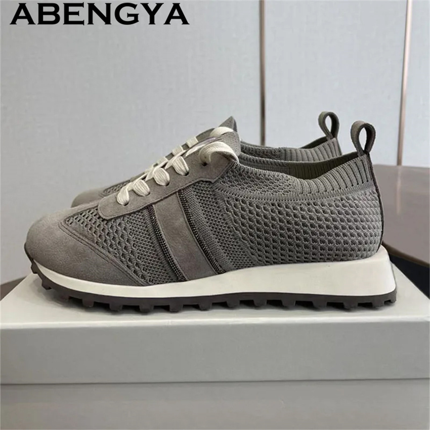 2026 봄 핫세일 니트 레이스업 캐주얼 플랫 슈즈 여 - Knit Fabric Lace Up Sneakers 리뷰 및 가격