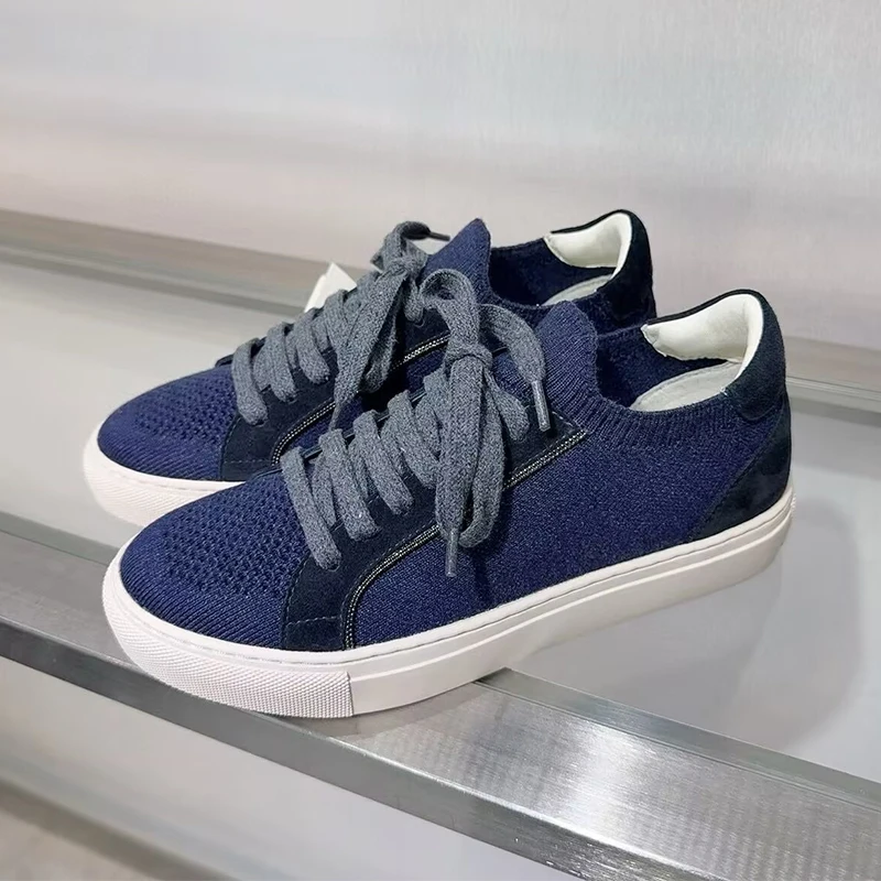 여성 니트 통기성 스니커즈 봄 가을 두꺼운 밑창 레이스 - Knit Fabric Lace Up Sneakers 리뷰 및 가격