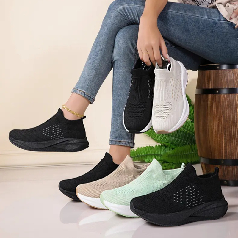 유니섹스 슬립온 양말형 러닝화 통기성 니트 메쉬 스니커 - Knit Fabric Lace Up Sneakers 리뷰 및 가격